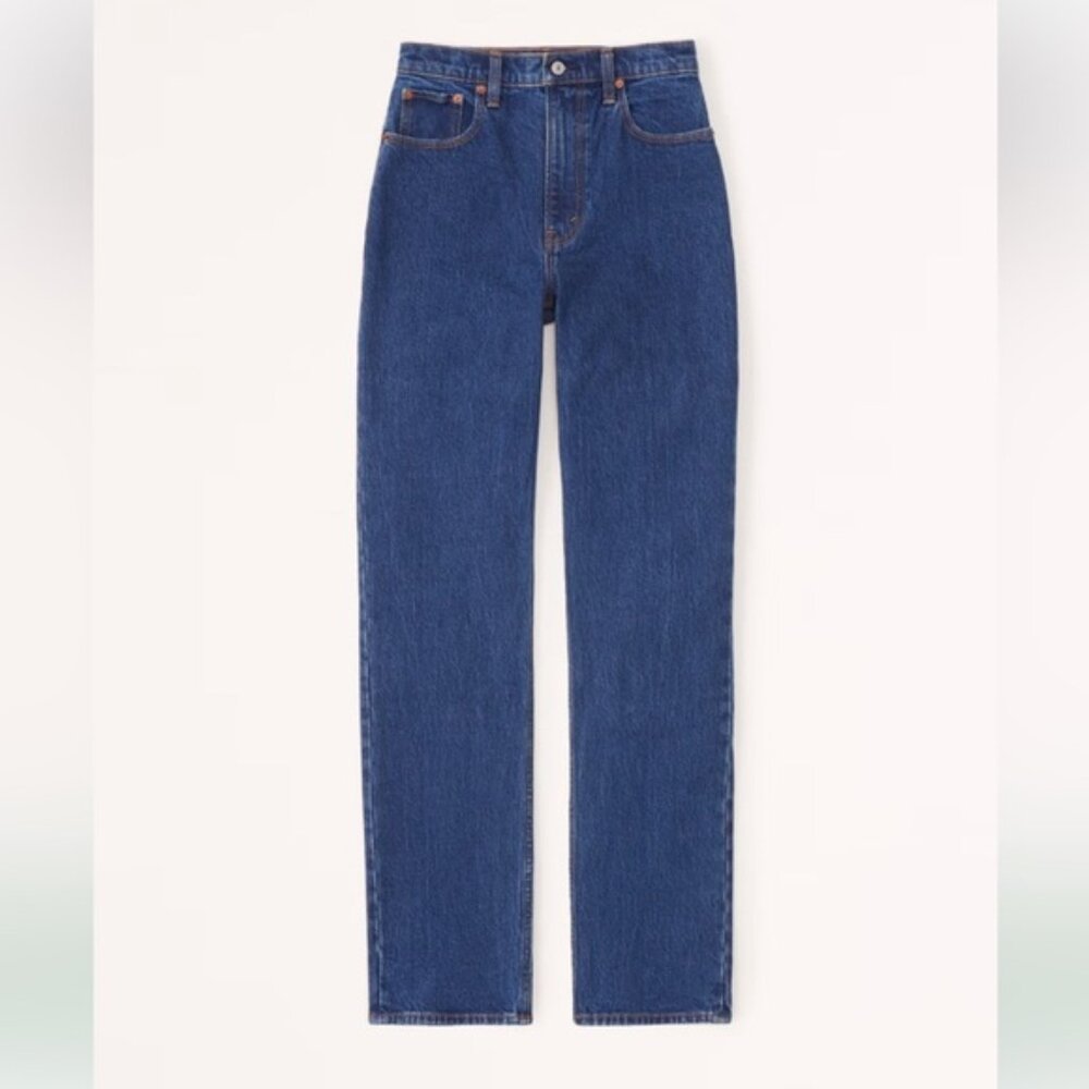 Abercrombie Ultra High Rise 90s Straight Jean Dark Wash W 28 Extra Long Inseam